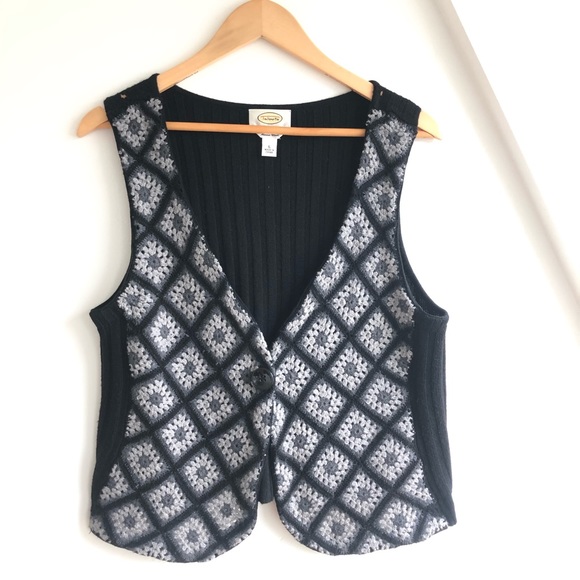 Vintage Talbots merino wool Granny square crochet knit sweater vest Sz L - Picture 2 of 14